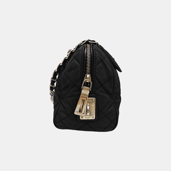 Quilted Nylon Shoulder Bag Black