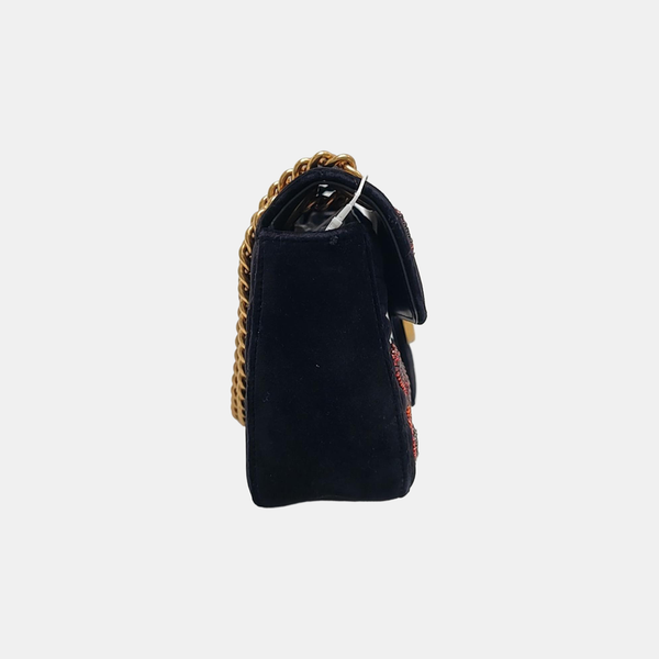 Authenticated pre-owned  GG Marmont Medium Quilted Velvet Black - Shoulder Bag at Looply