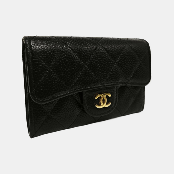 CLASSIC FLAP Quilted Grained Calfskin Black Card Holder