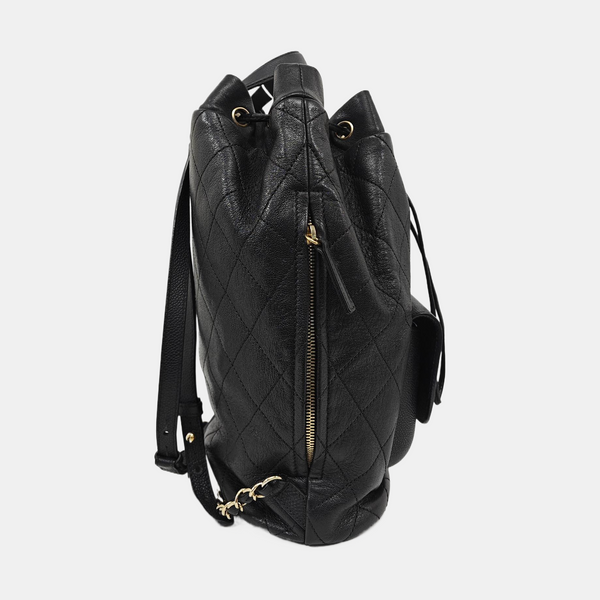 Quilted Grained Calfskin Backpack Black