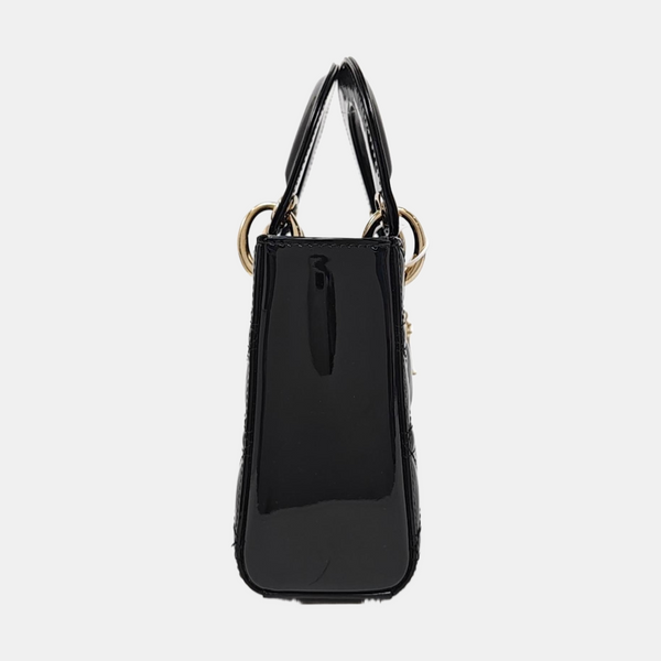 Lady Dior Mini Cannage Patent Leather Black