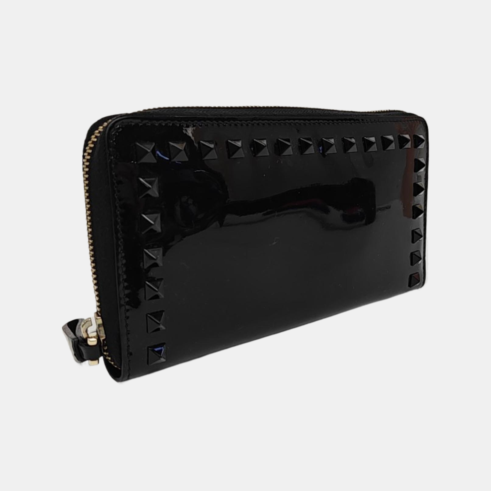 Rockstud Patent Leather Black Wallet