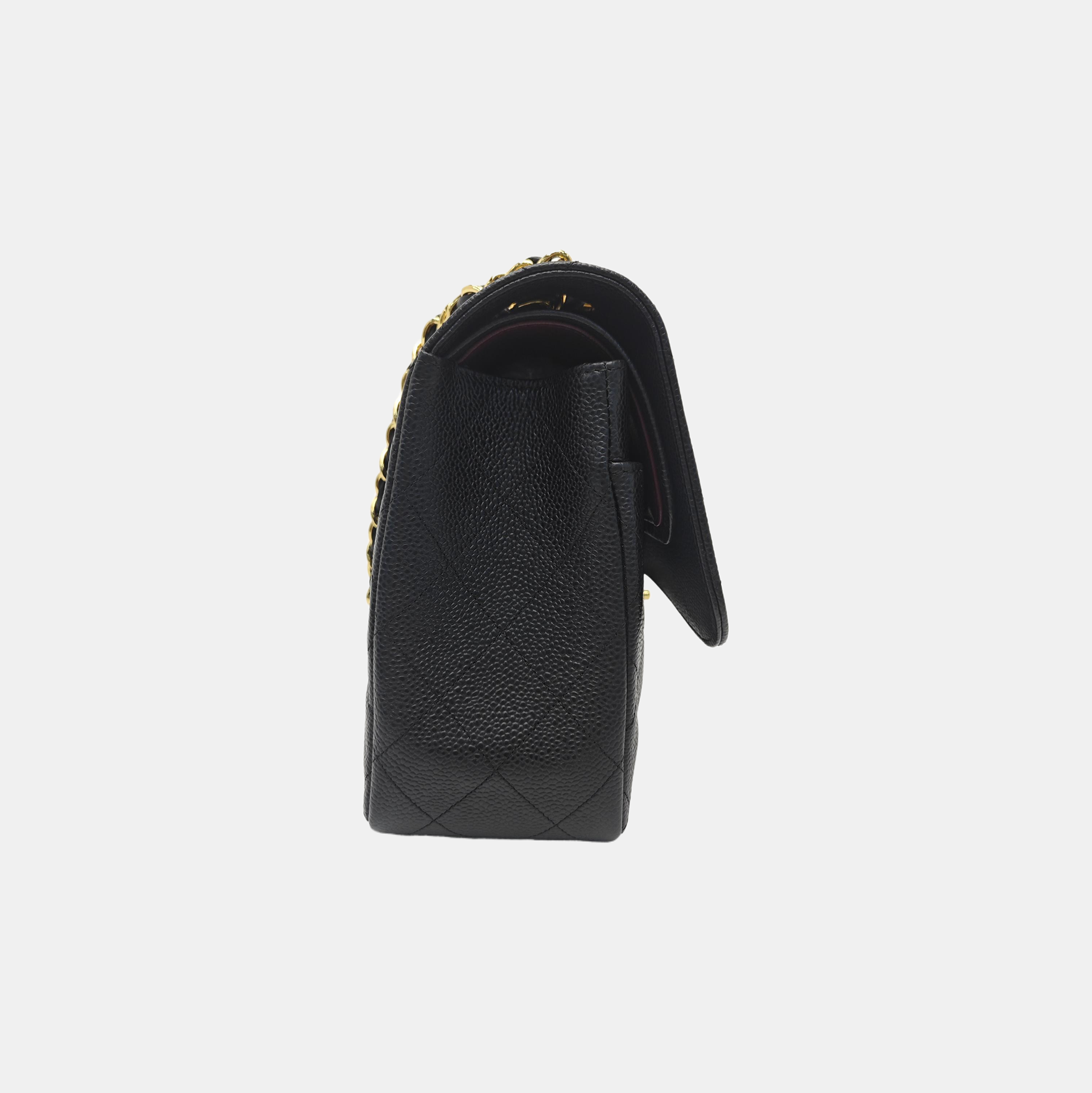 Quilted Grained Calfskin Shoulder Bag Large Black