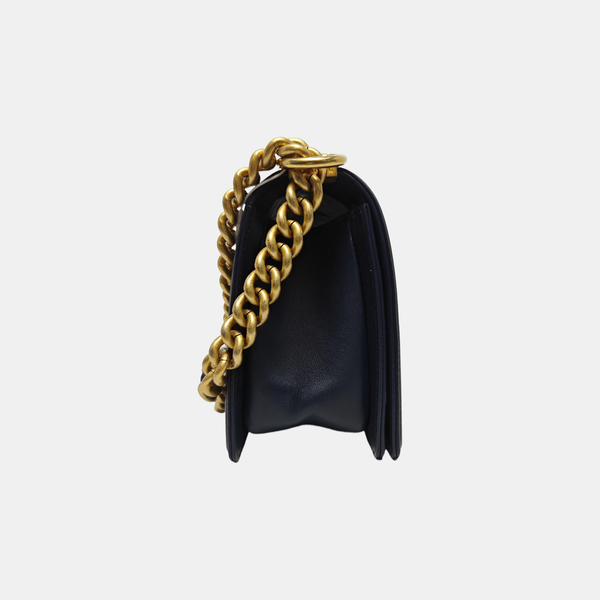 BOY CHANEL Medium Quilted Grained Calfskin Blue
