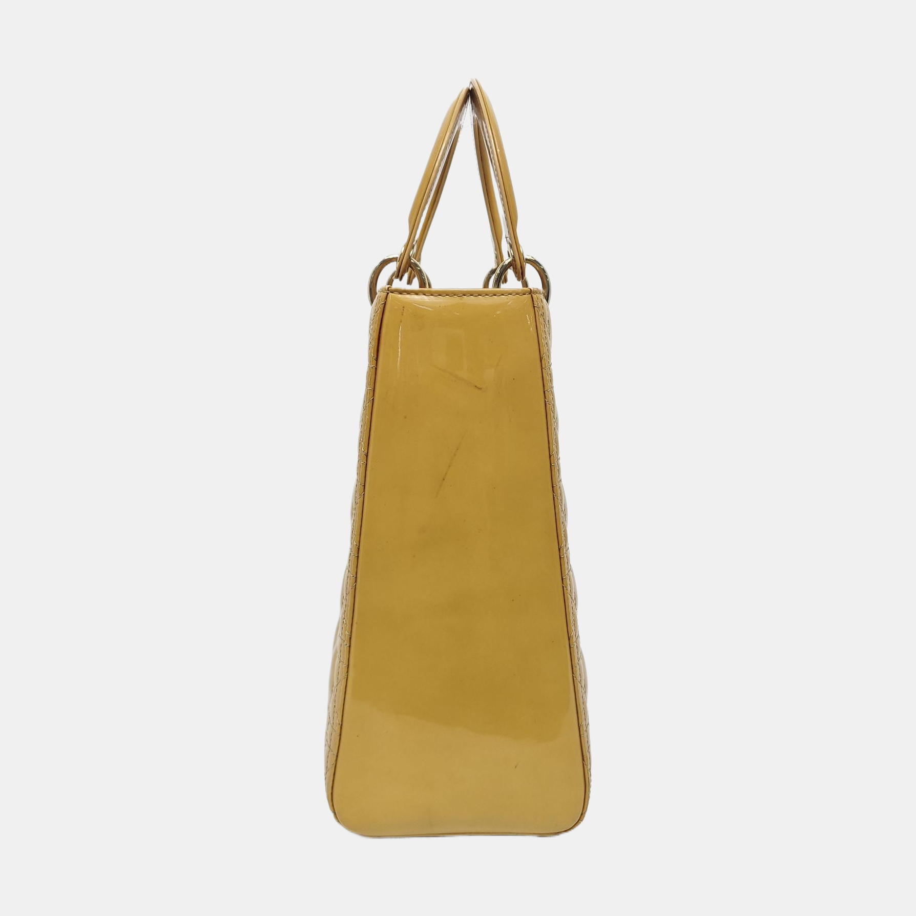 Authenticated pre-owned  Lady Dior Large Quilted Patent Leather Yellow - Tote Bag at Looply