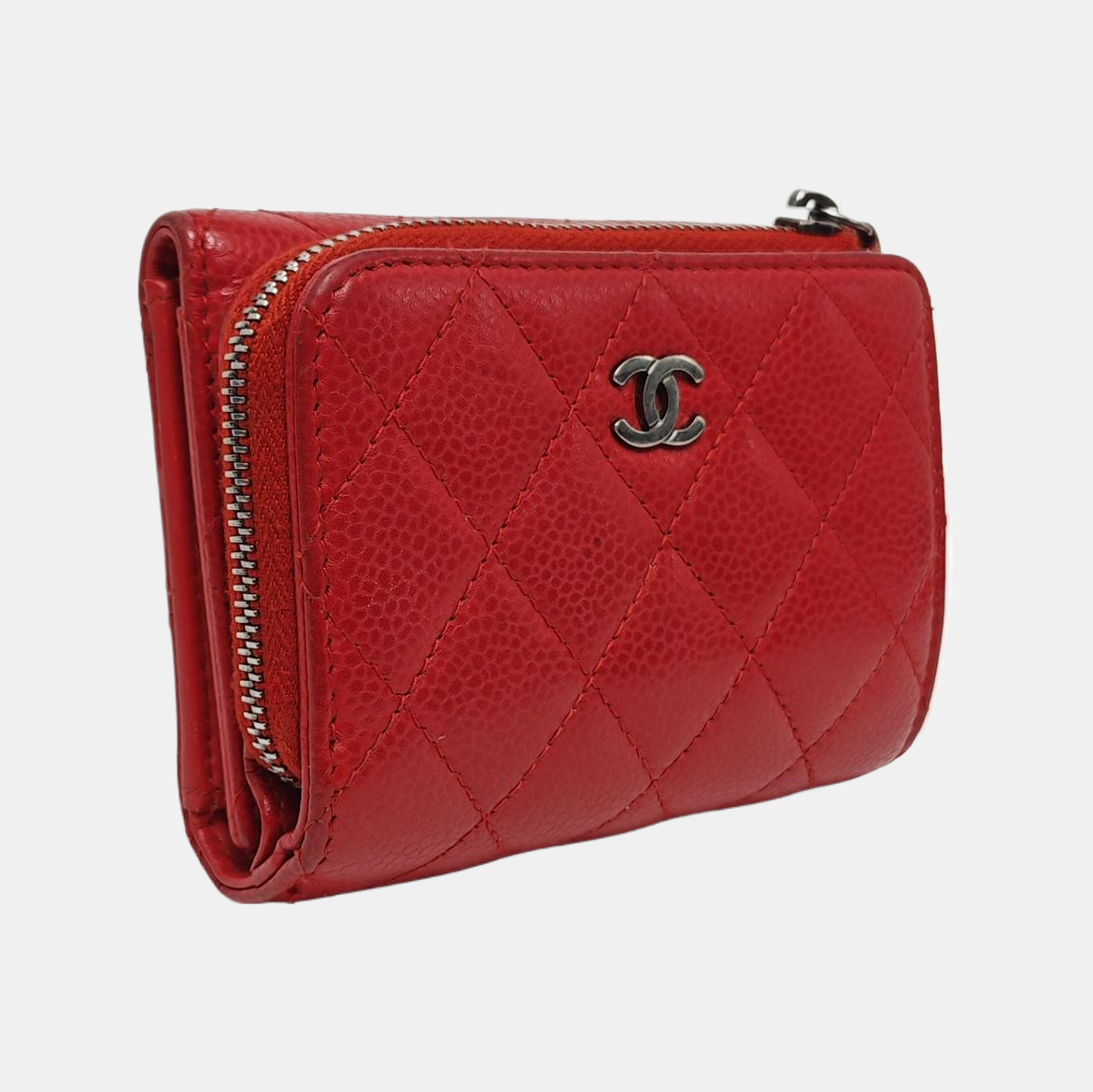 Quilted Grained Calfskin Wallet Red