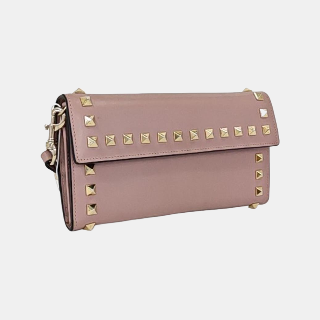 Cartera rosa de piel de ternera Rockstud