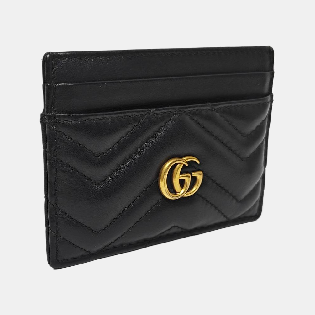 GG Marmont Mini Quilted Calfskin Black Card Holder