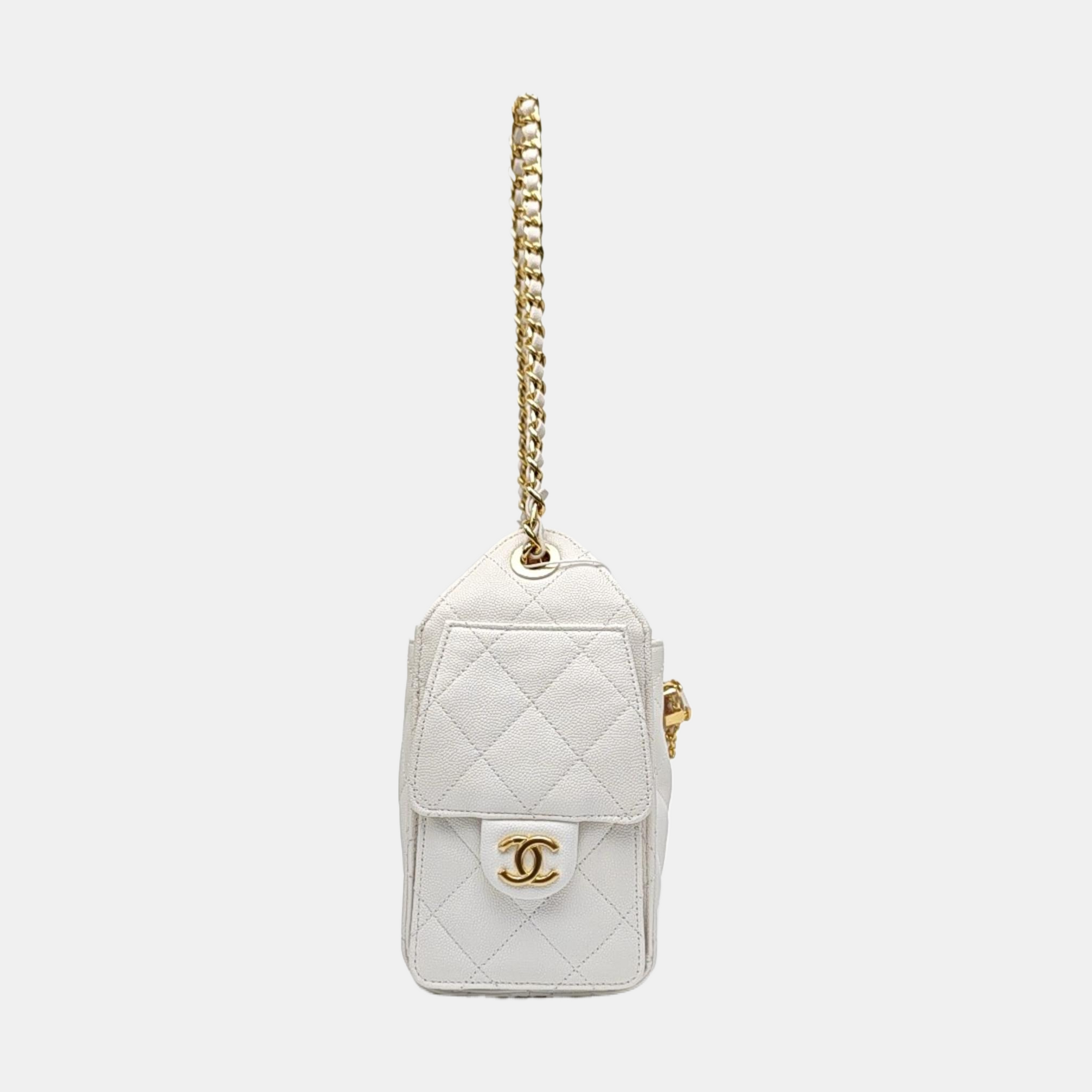 CHANEL 25 Mini Quilted Grained Calfskin White