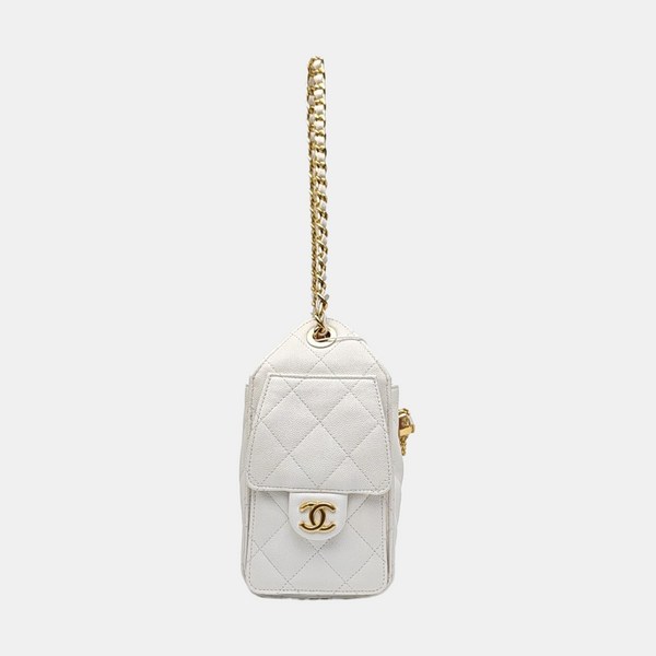 CHANEL 25 Mini Quilted Grained Calfskin White