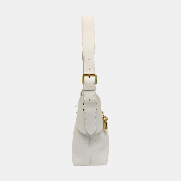 Cannage Calfskin Shoulder Bag Small White