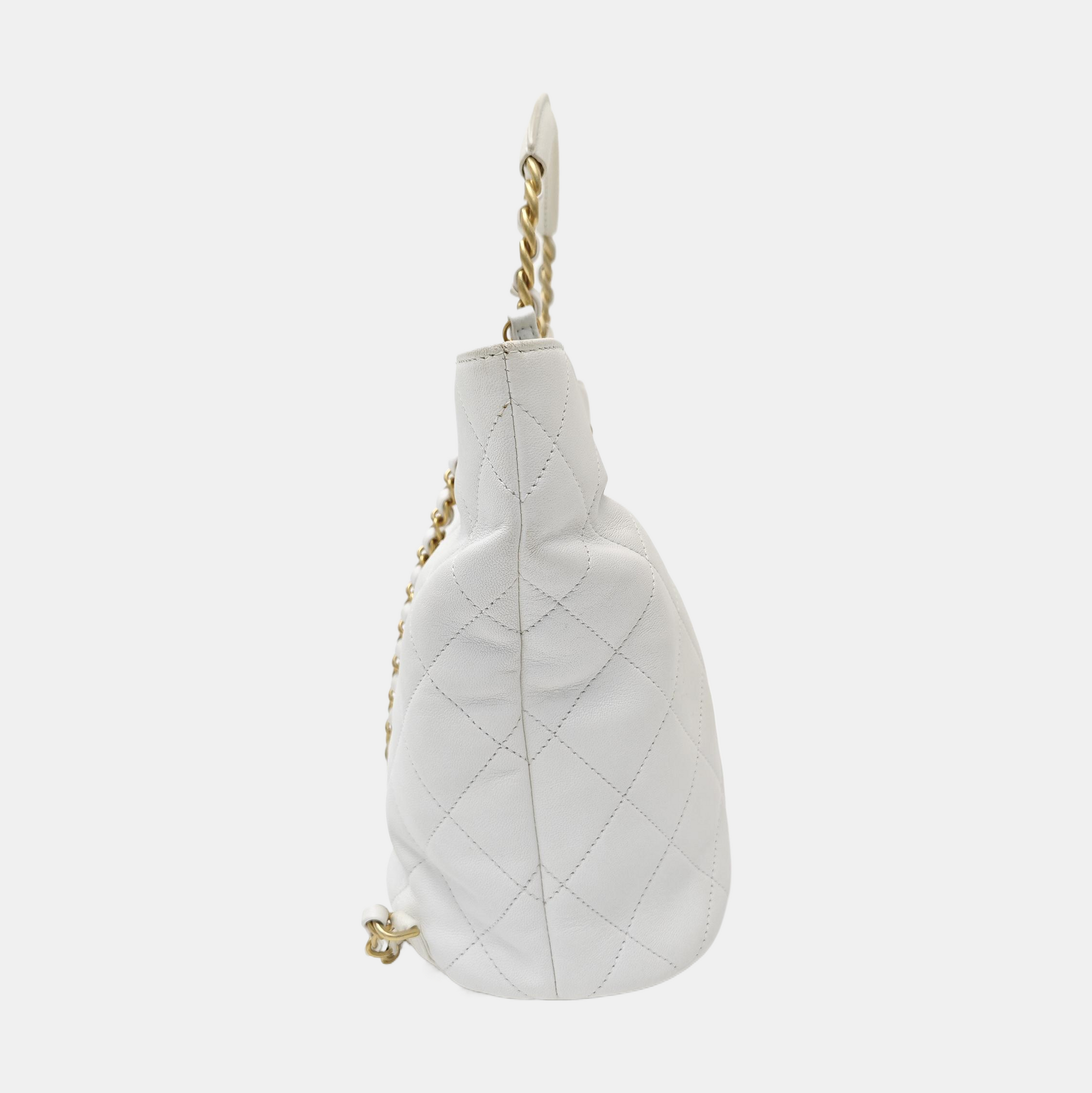 Quilted Lambskin Bucket Bag White