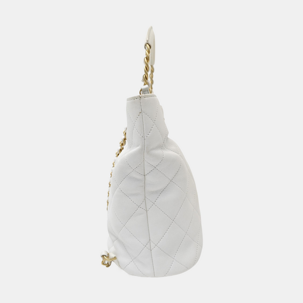 Quilted Lambskin Bucket Bag White
