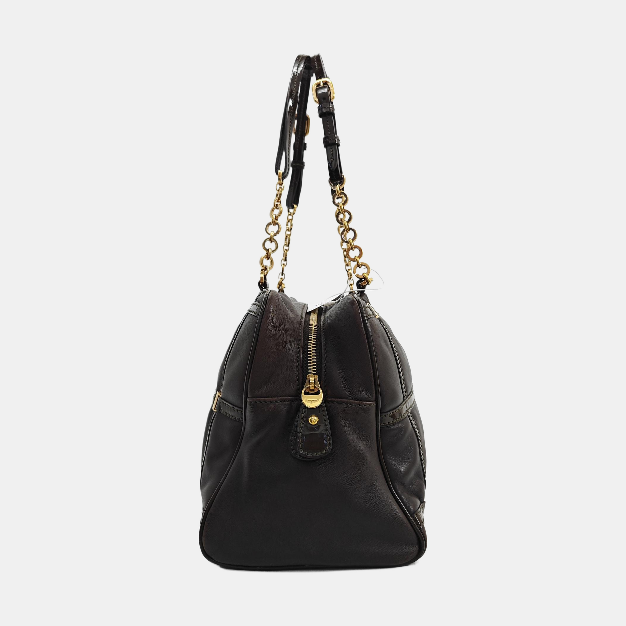 Quilted Calfskin Top Handle Bag Brown