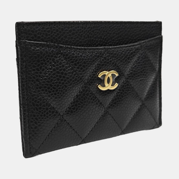 Quilted Grained Calfskin Card Holder Black