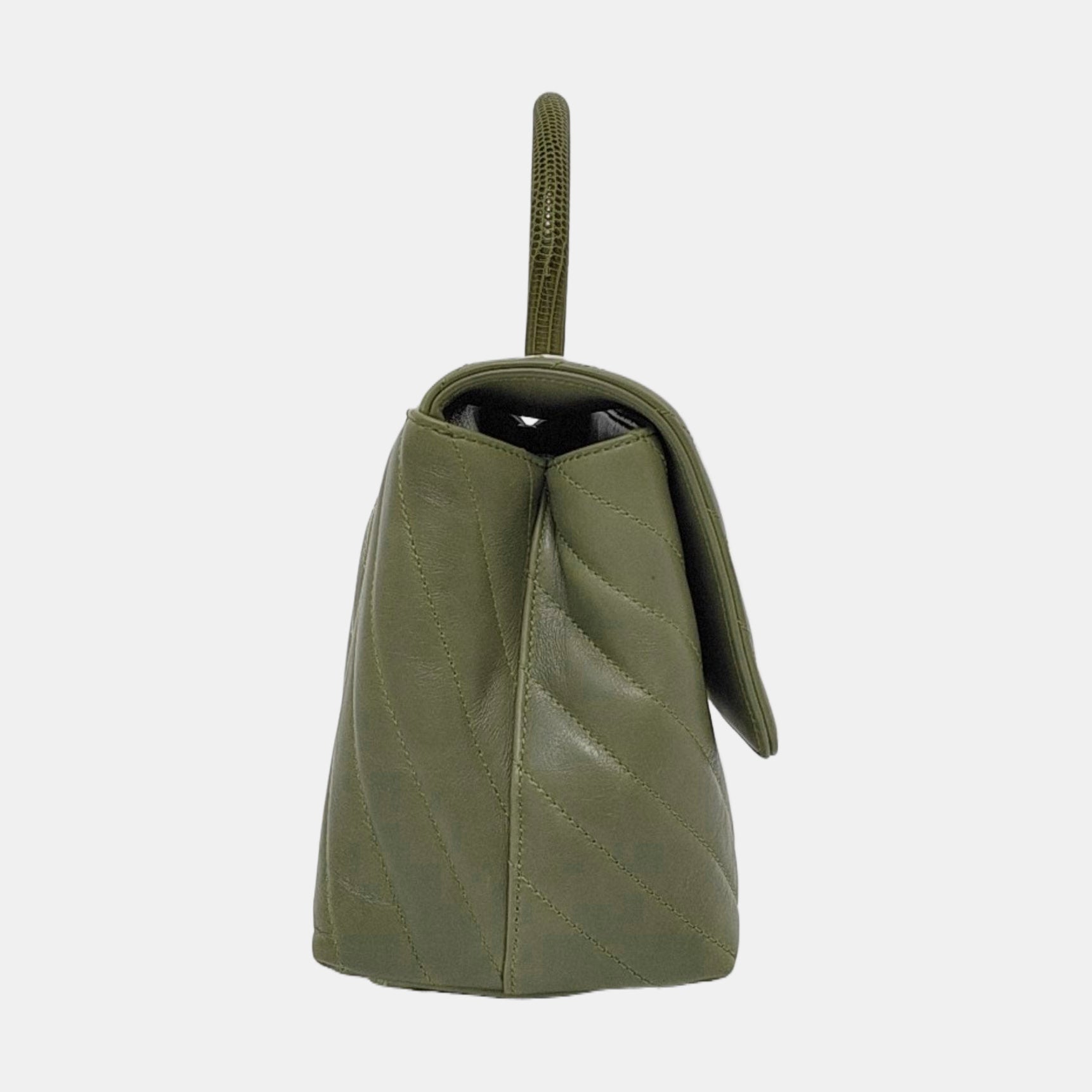COCO HANDLE Medium Chevron, Quilted Calfskin Green