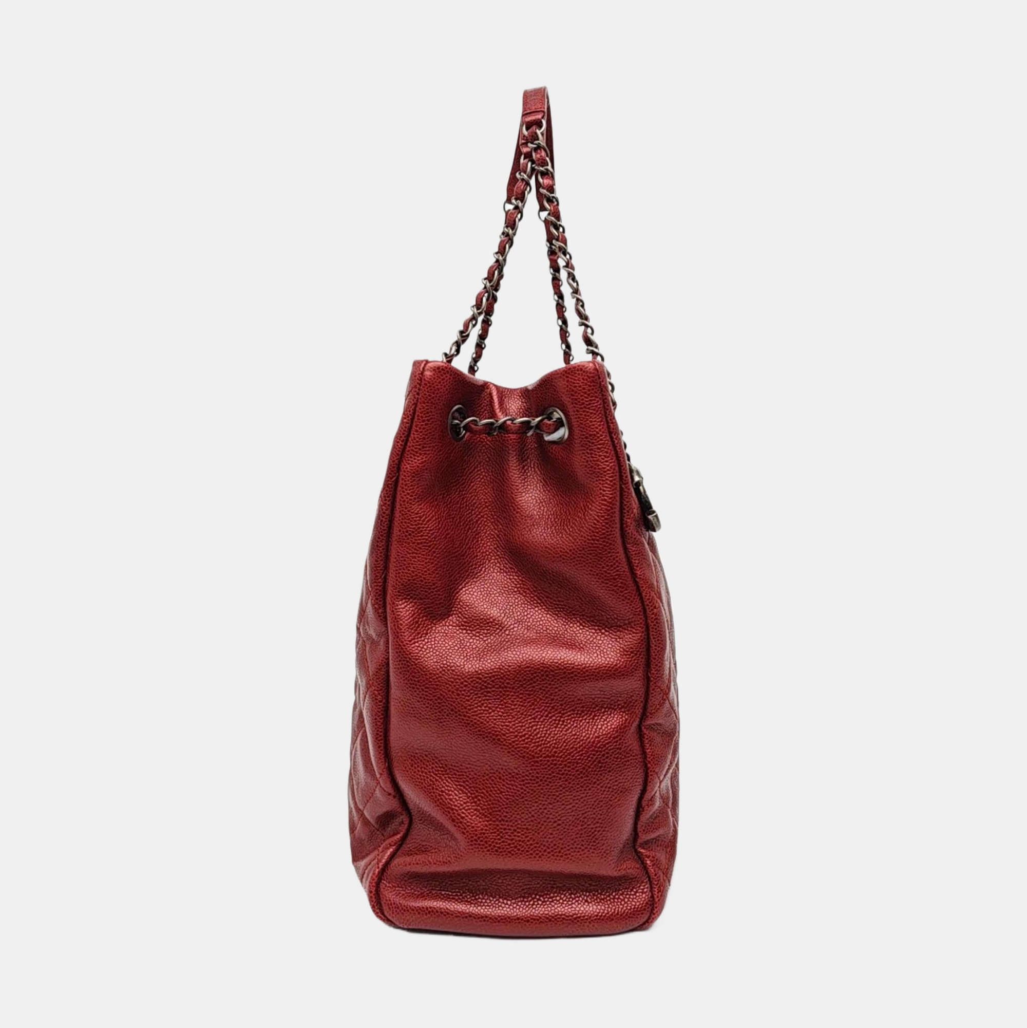 Quilted Grained Calfskin Tote Bag Red