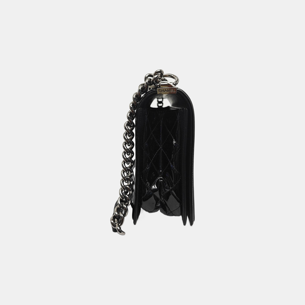 BOY CHANEL Large Quilted Patent Leather Black