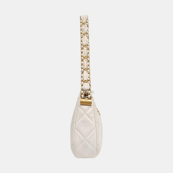 Chanel 19 Pequeño Piel de Becerro Acolchada Blanca