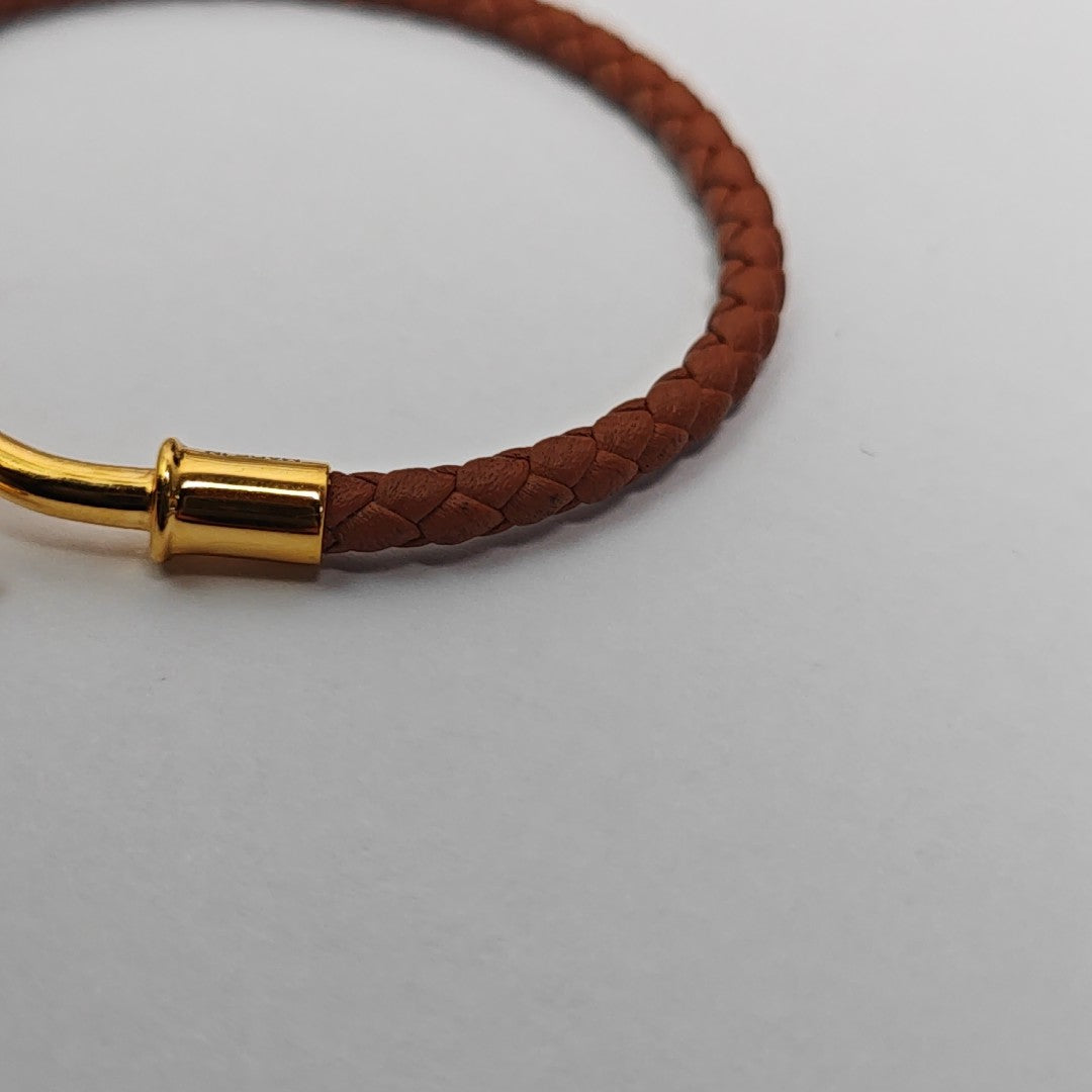 Jumbo Hook Leather Brown Bangle