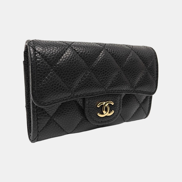 CLASSIC FLAP Quilted Grained Calfskin Black Card Holder