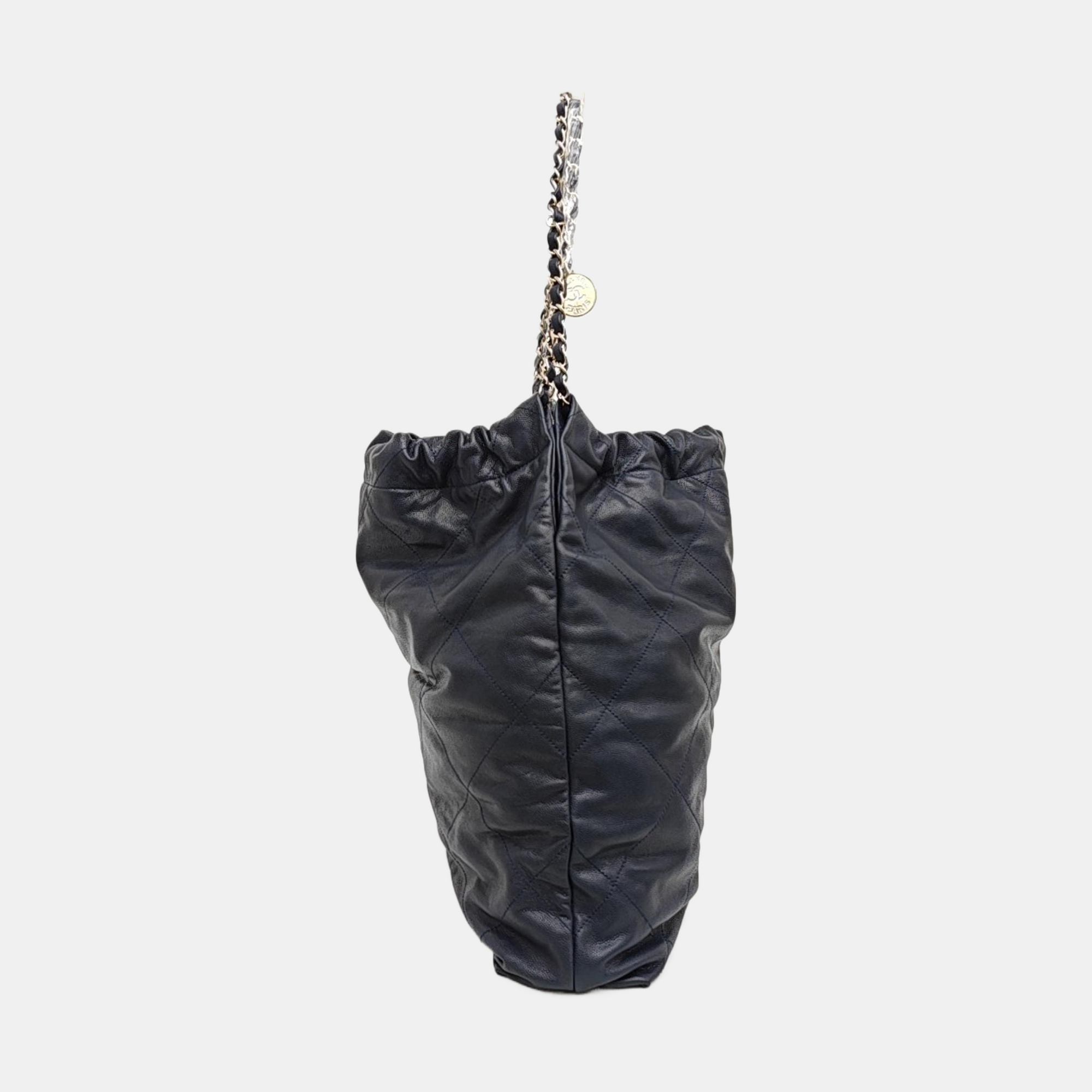 CHANEL 22 Large Quilted Grained Calfskin Blue
