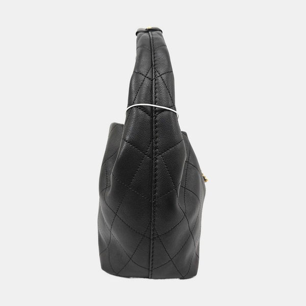 Quilted Calfskin Top Handle Bag Black
