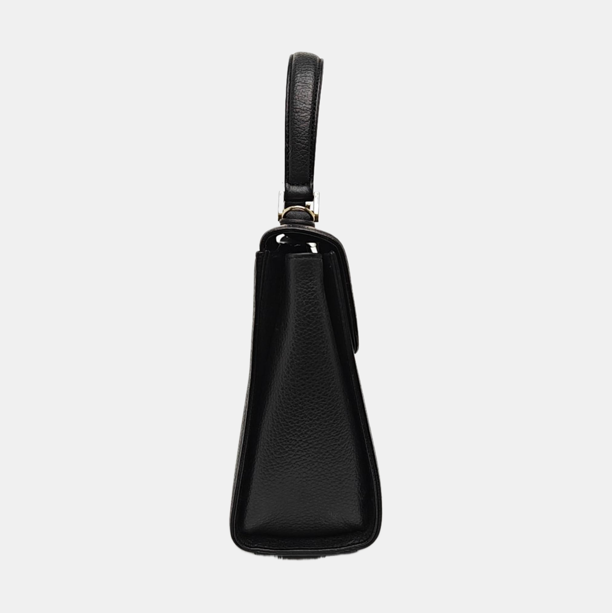 Calfskin Top Handle Bag Black