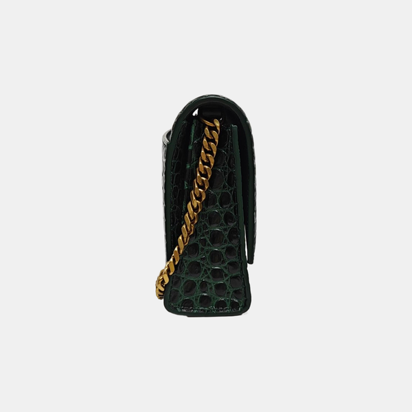 Hourglass Wallet On Chain Small Calfskin Green