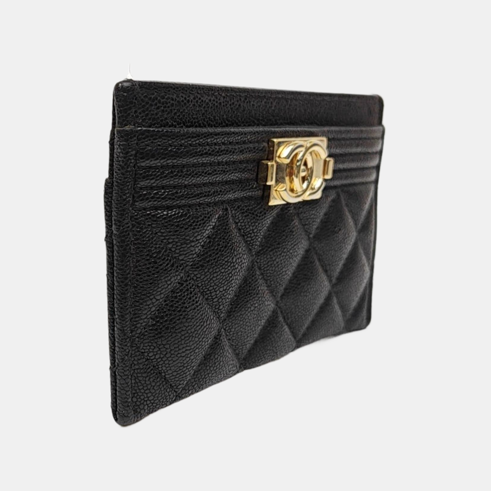 BOY CHANEL Quilted Grained Calfskin Black Card Holder