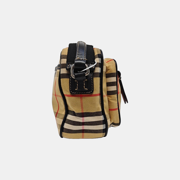 Bolso de hombro de lona pequeño beige