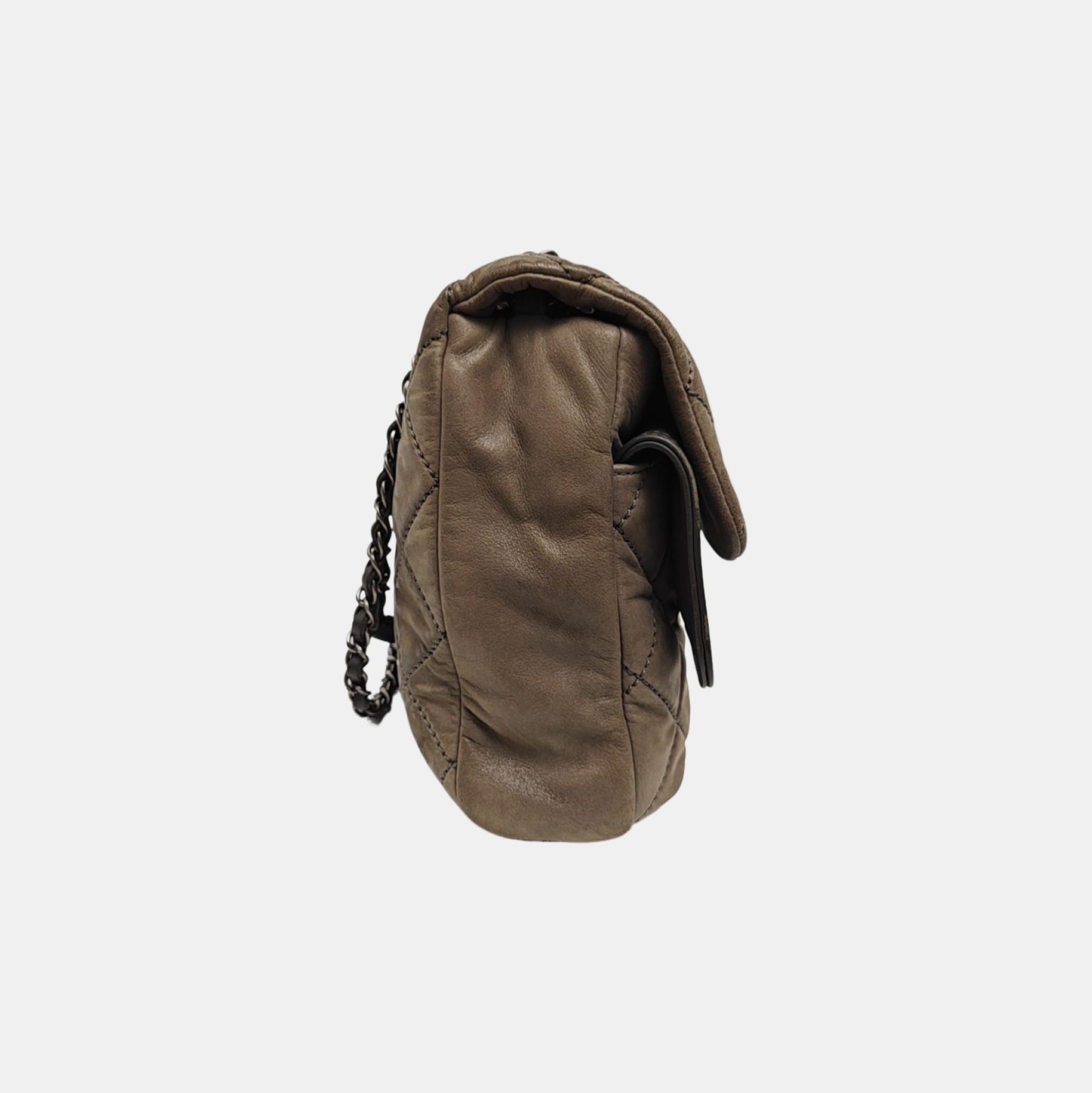 Bolso de Hombro Acolchado de Piel de Becerro Gris