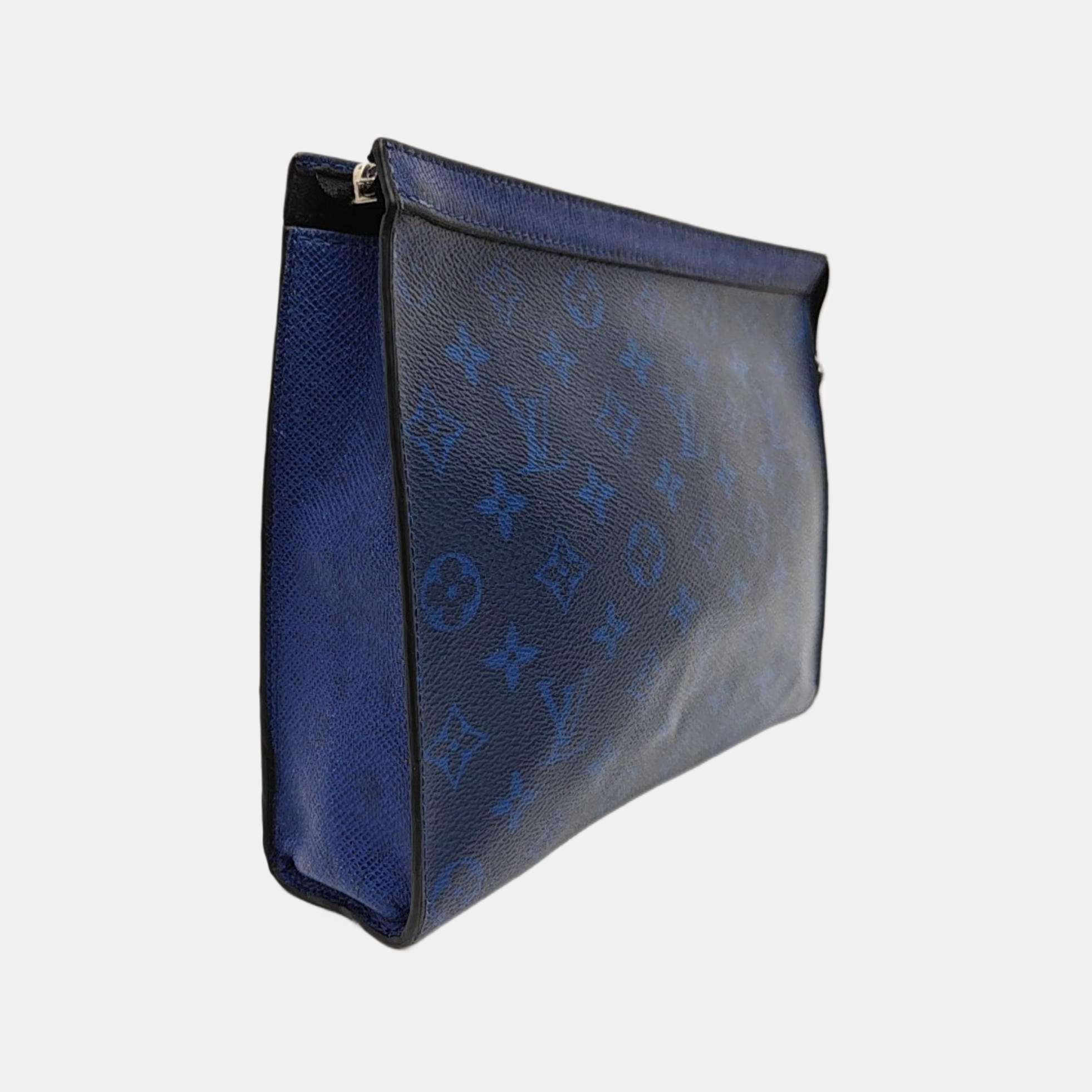 Pochette Voyag MM Monogram Coated Canvas Blue