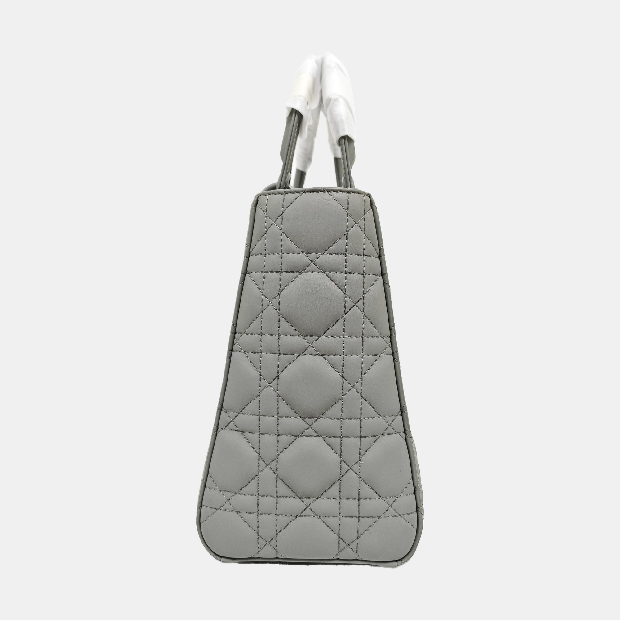 Authenticated pre-owned  Lady Dior Medium Quilted Calfskin Grey - Tote Bag at Looply