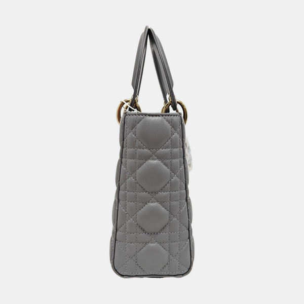 Lady Dior Small Cannage Lambskin Gray