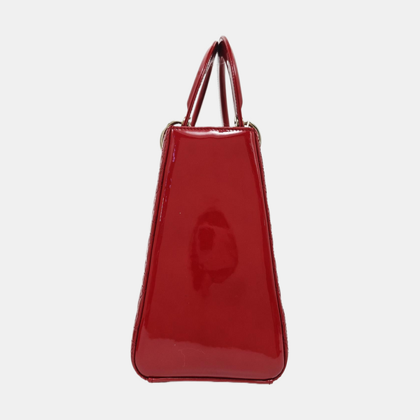 Lady Dior Medium Cannage Patent Leather Red