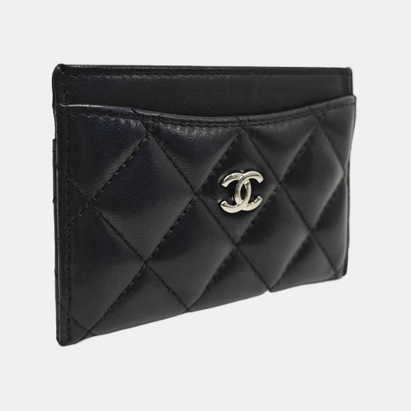 Quilted Lambskin Card Holder Black