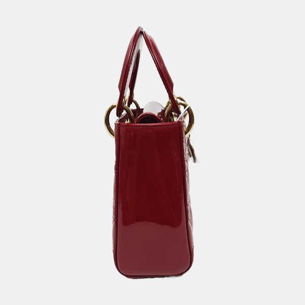 Lady Dior Mini Cannage Patent Calfskin Red