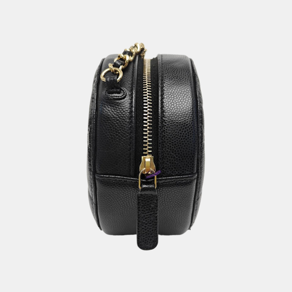 Quilted Grained Calfskin Shoulder Bag Black