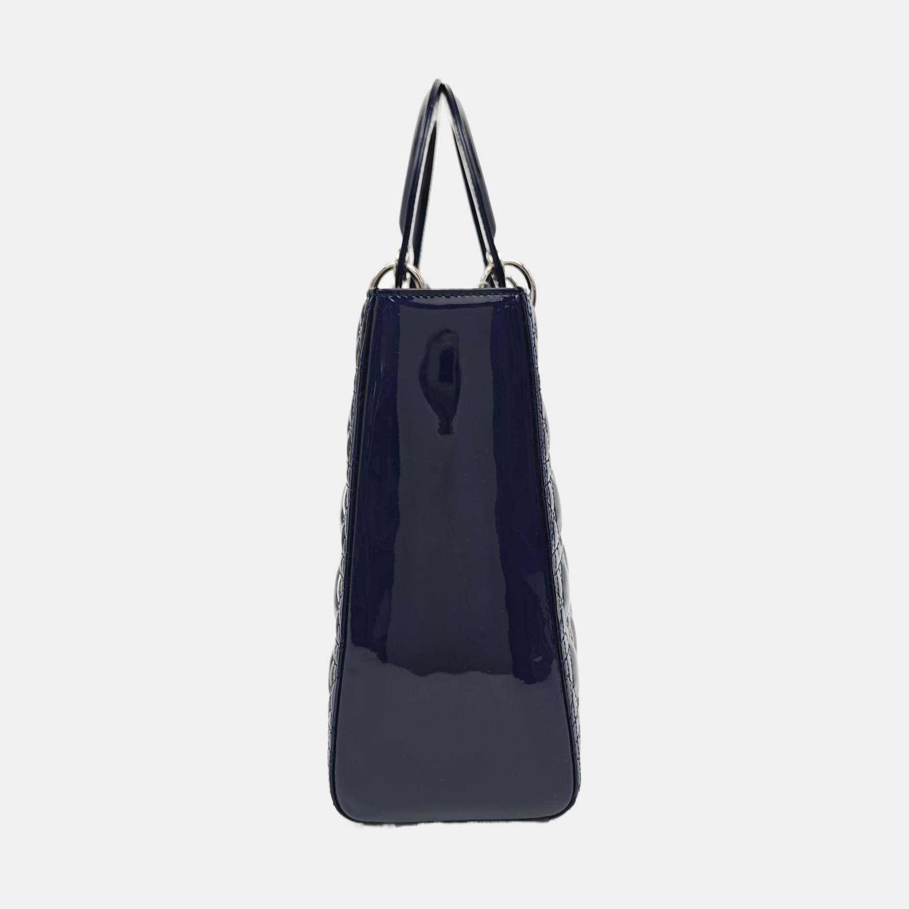 Lady Dior Large Cannage Patent Leather Blue