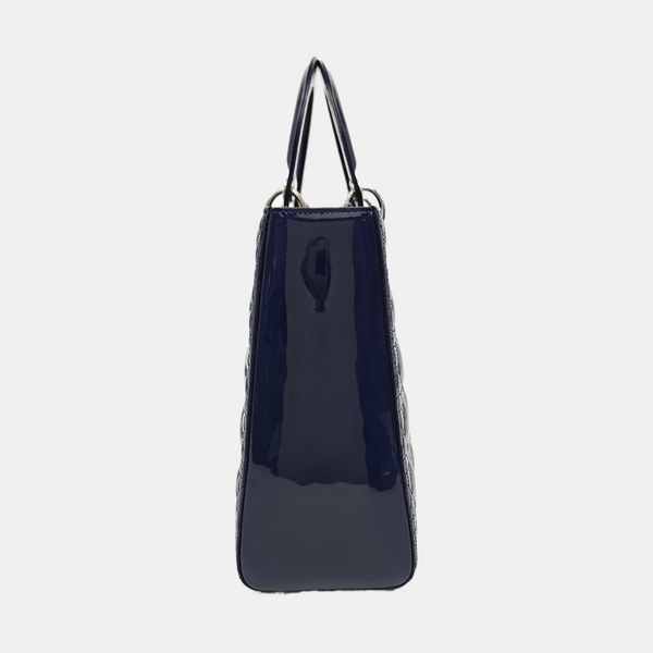 Lady Dior Large Cannage Patent Leather Blue