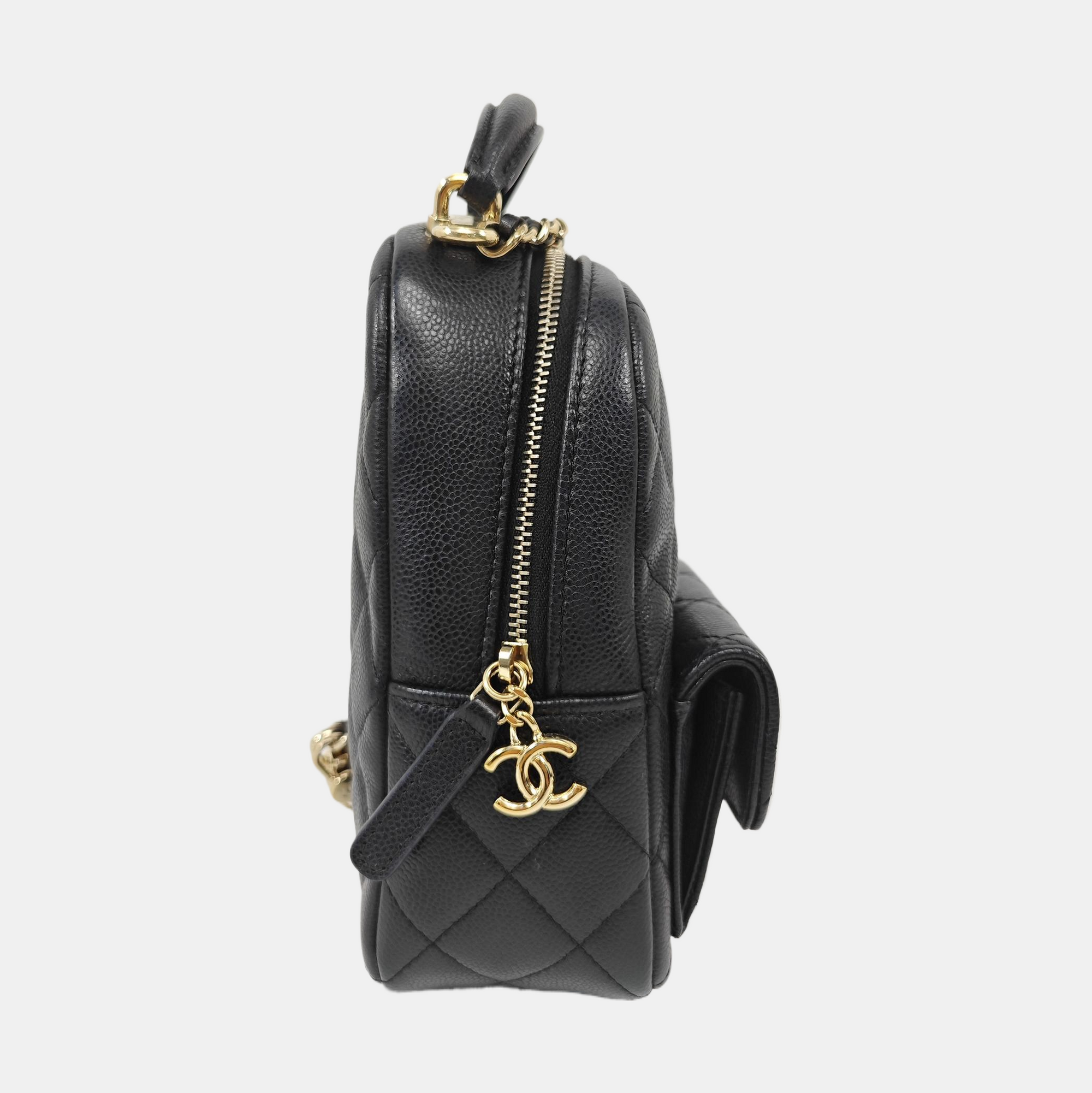 Quilted Grained Calfskin Backpack Mini Black