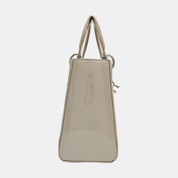 Lady Dior Medium Quilted Patent Leather Gray