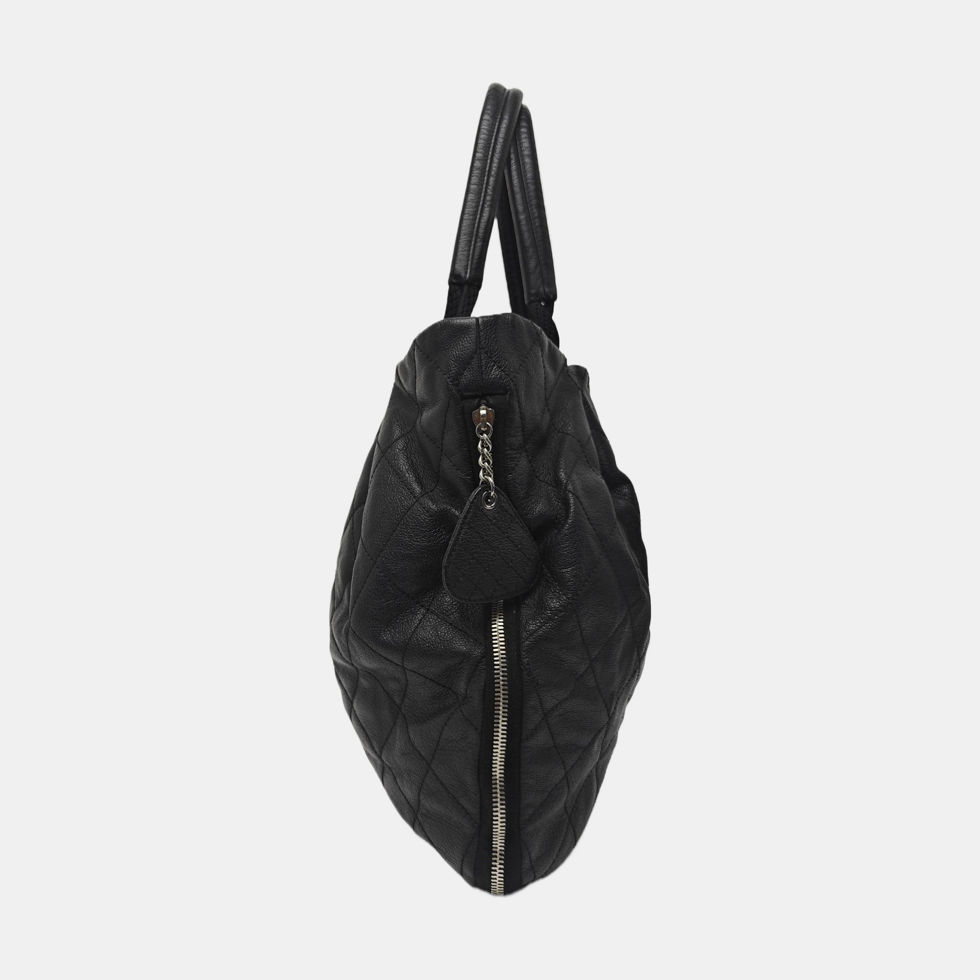 Quilted Calfskin Top Handle Bag Black