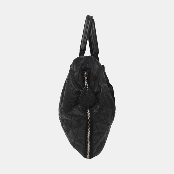 Quilted Calfskin Top Handle Bag Black