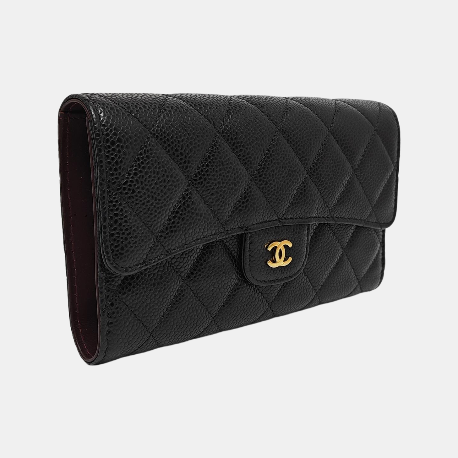 Quilted Grained Calfskin Wallet Black