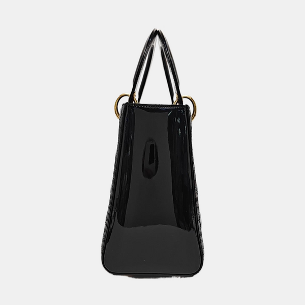 Lady Dior Medium Cannage Patent Leather Black