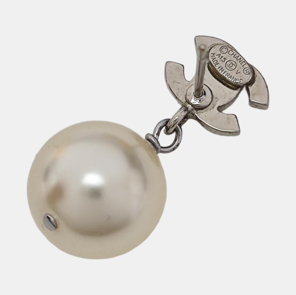 CC Logo Metal Silver Stud Earrings