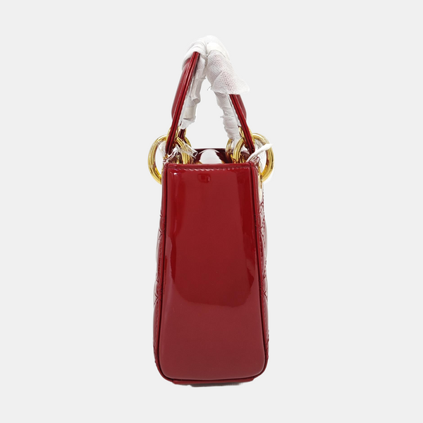 Lady Dior Mini Cannage Patent Calfskin Red
