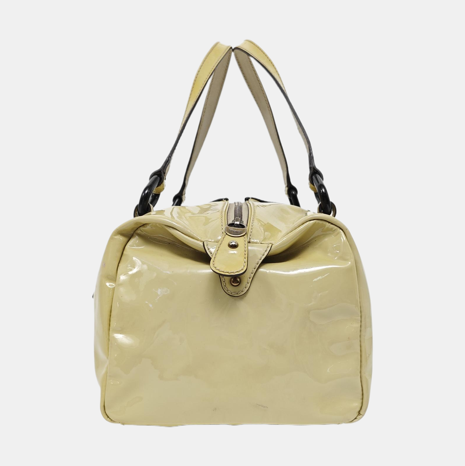 Patent Leather Top Handle Bag Yellow